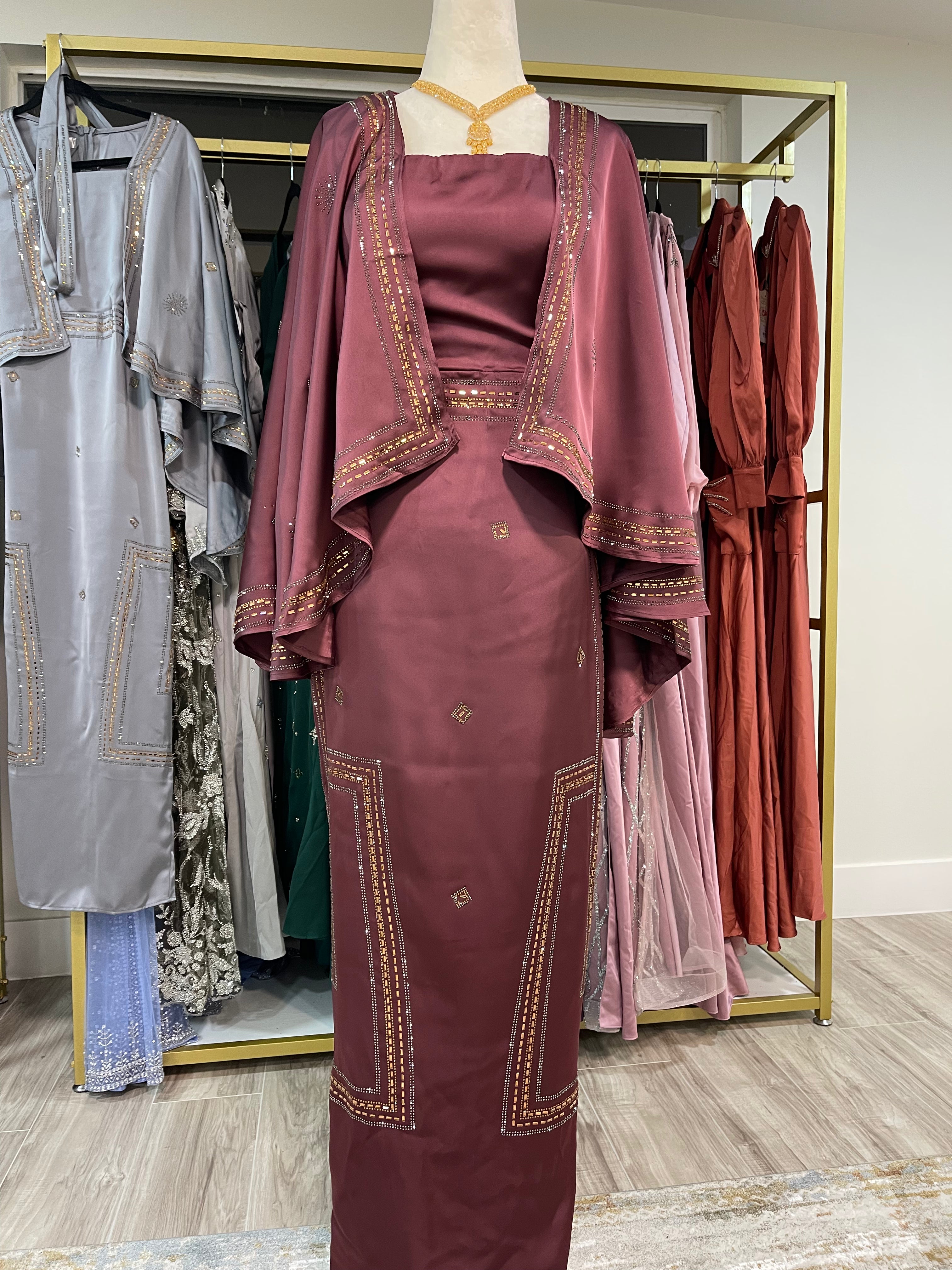 Asiyah's Collection - Evening Maxi Dress with Hip-Length Cape - Dress