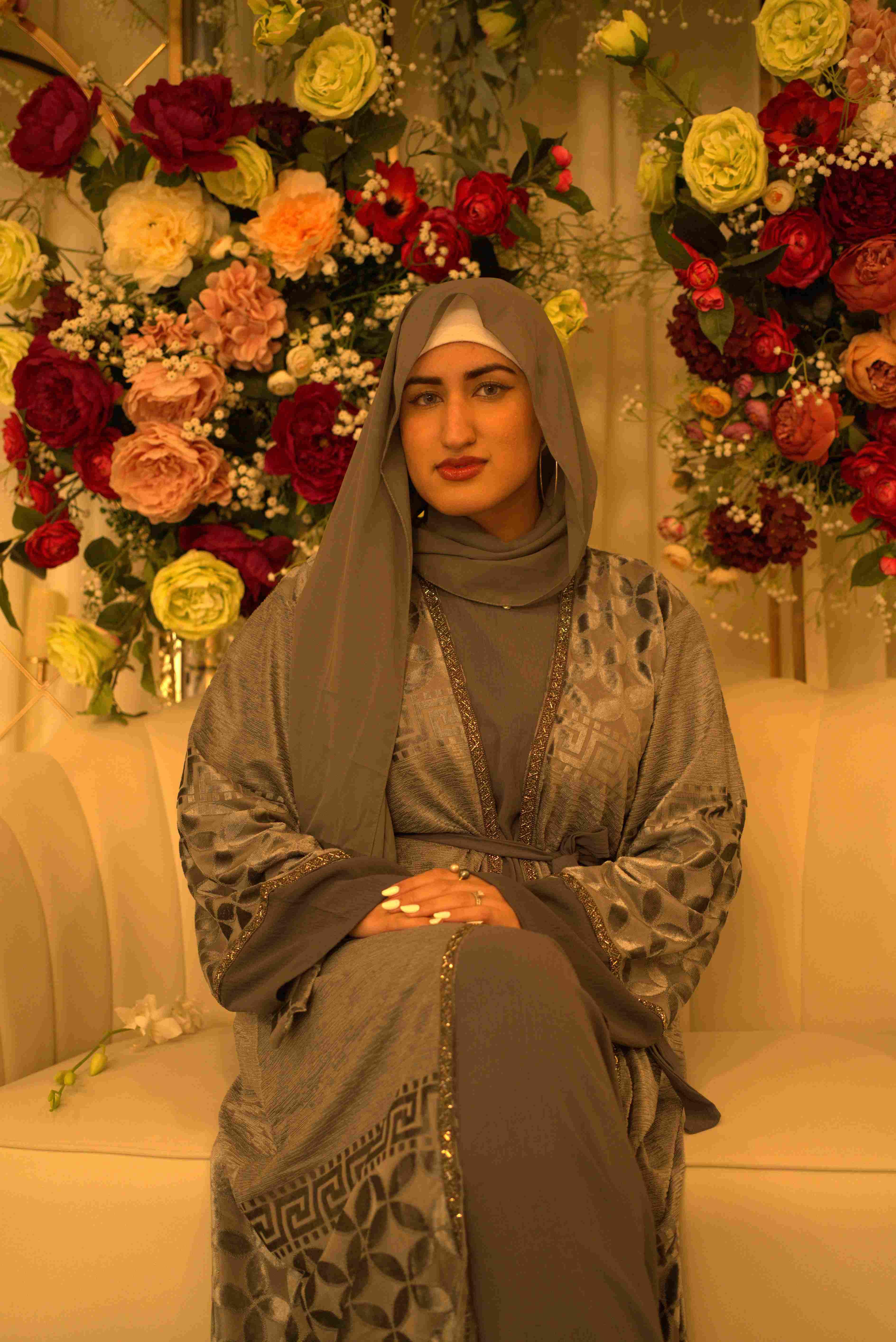 Eid Collection Gray 4-Piece Abaya | Elegant & Modest Celebration Wear