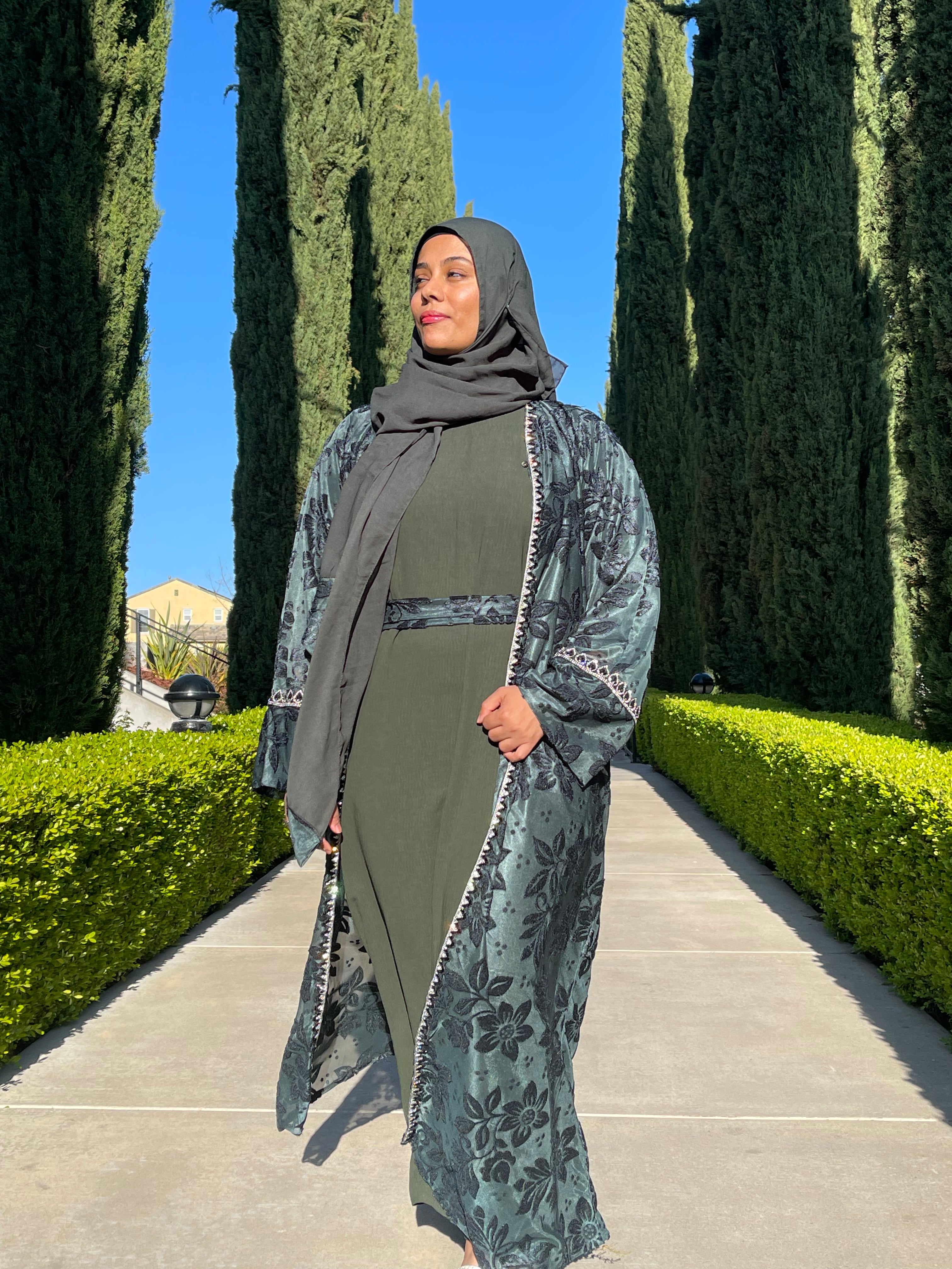 Dark Green Velvet Abaya