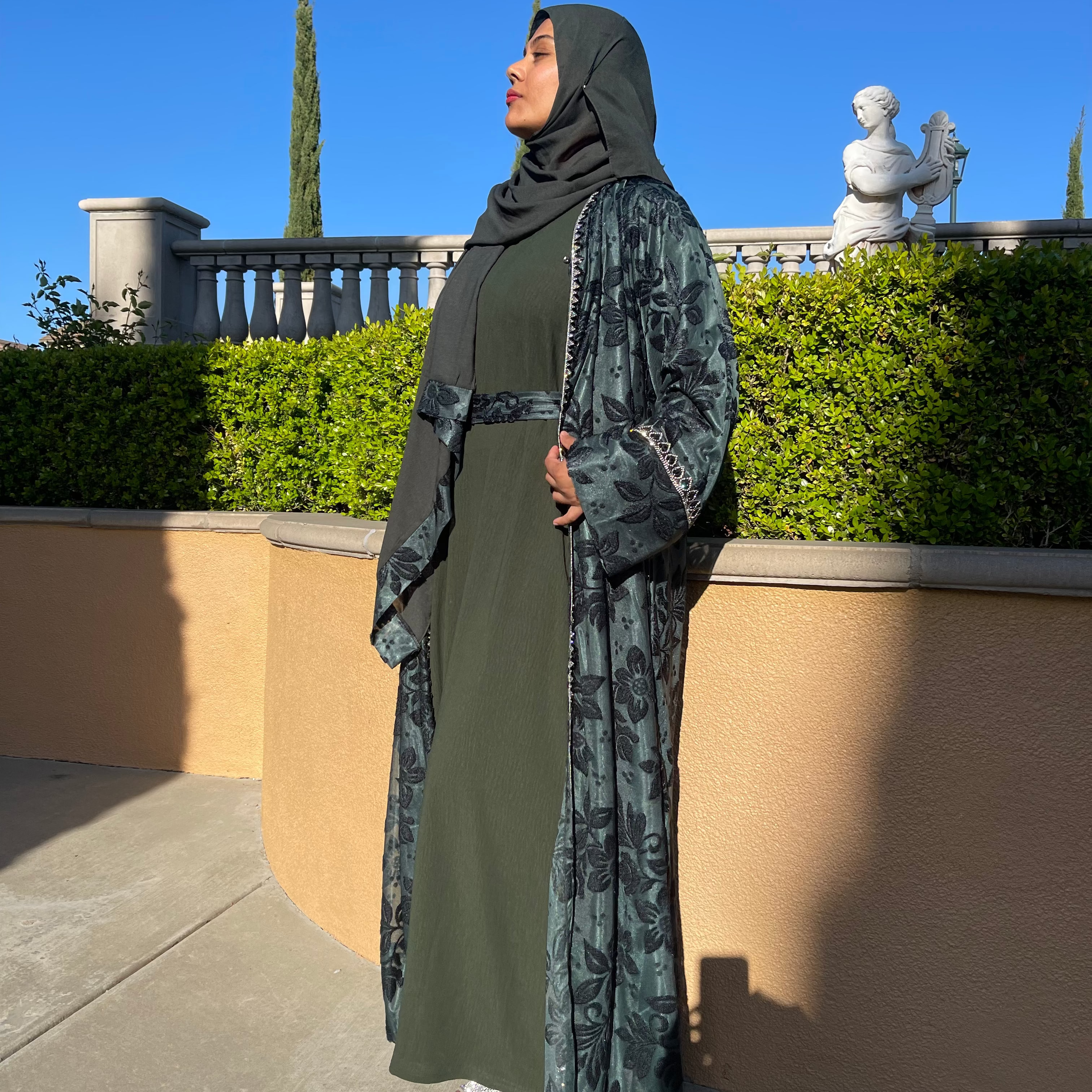 Dark Green Velvet Abaya