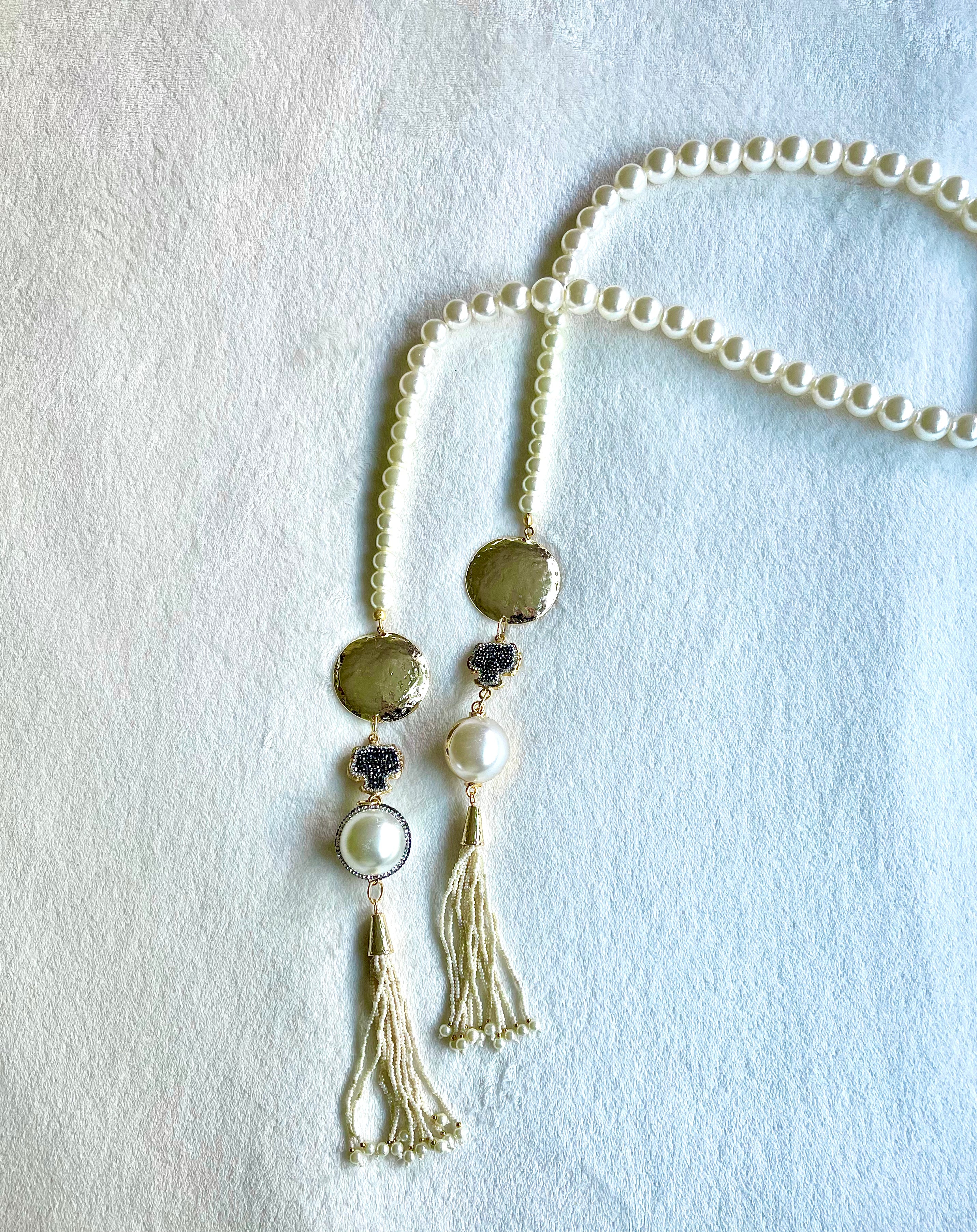 Asiyah's Collection - Unique Pearl Tassel Necklace - Necklace