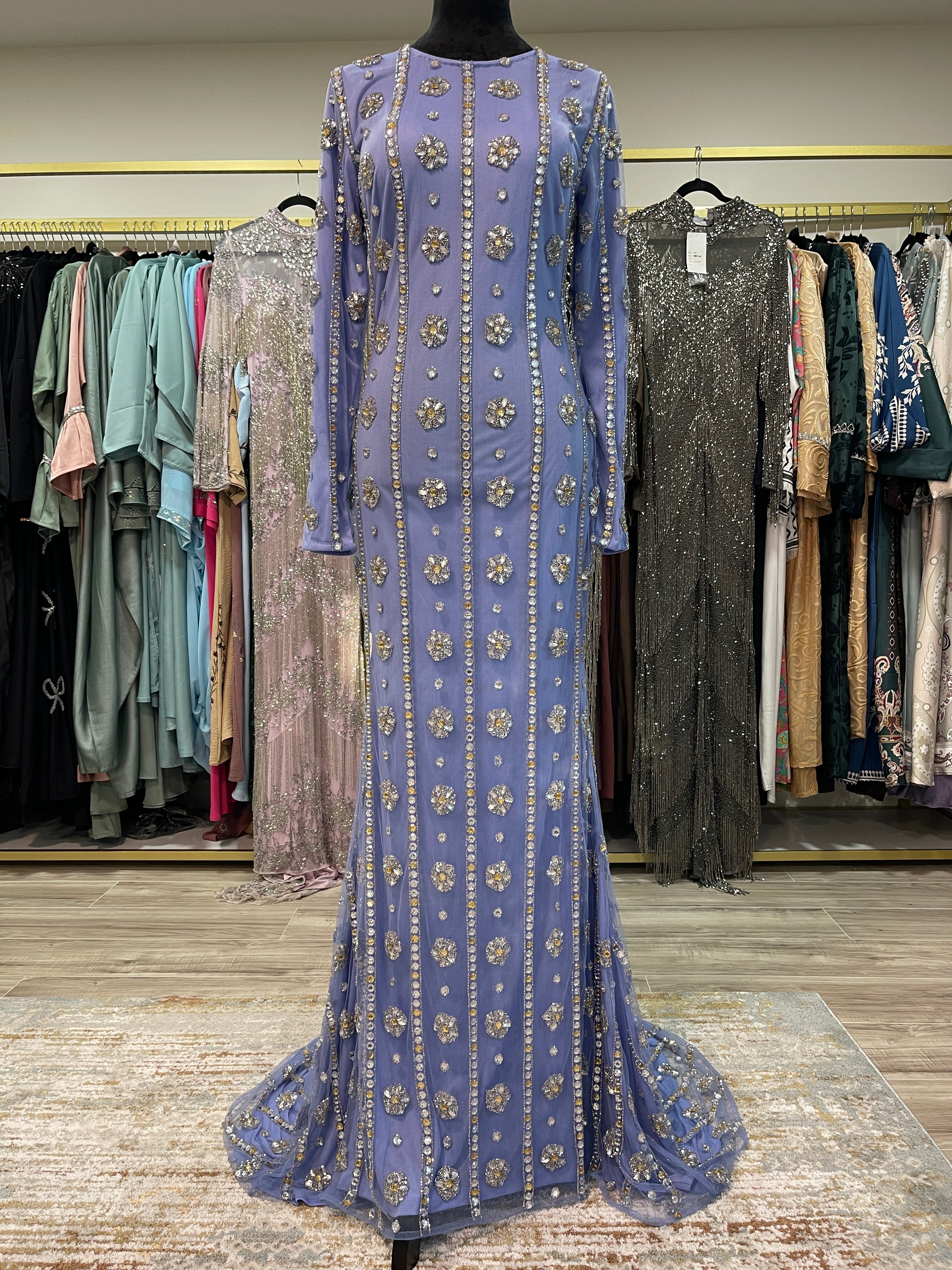 Royal Blue Hand-Beaded Maxi Dress