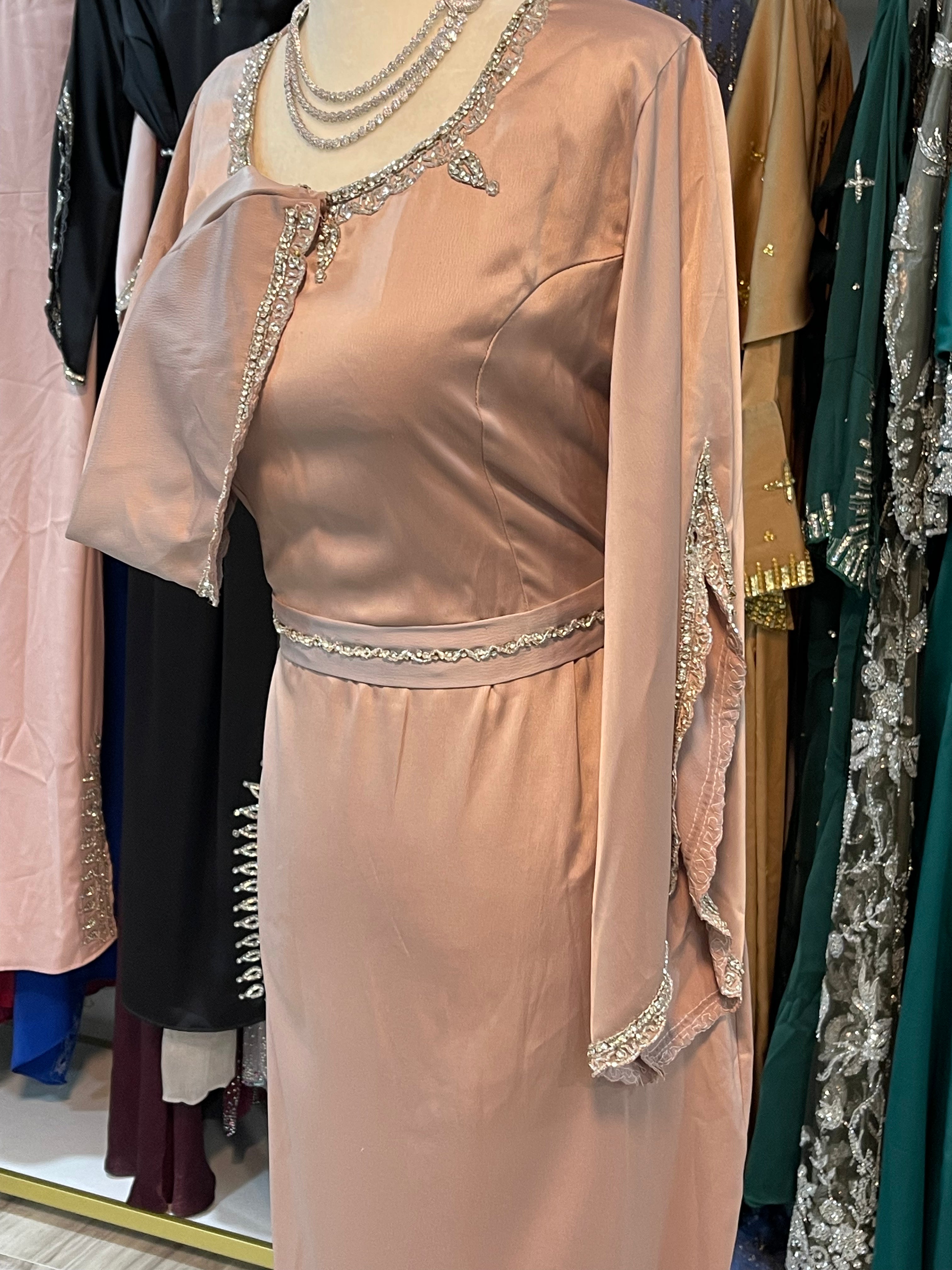 Asiyah's Collection - Pink Satin Gown with Rhinestone Accents - Dress