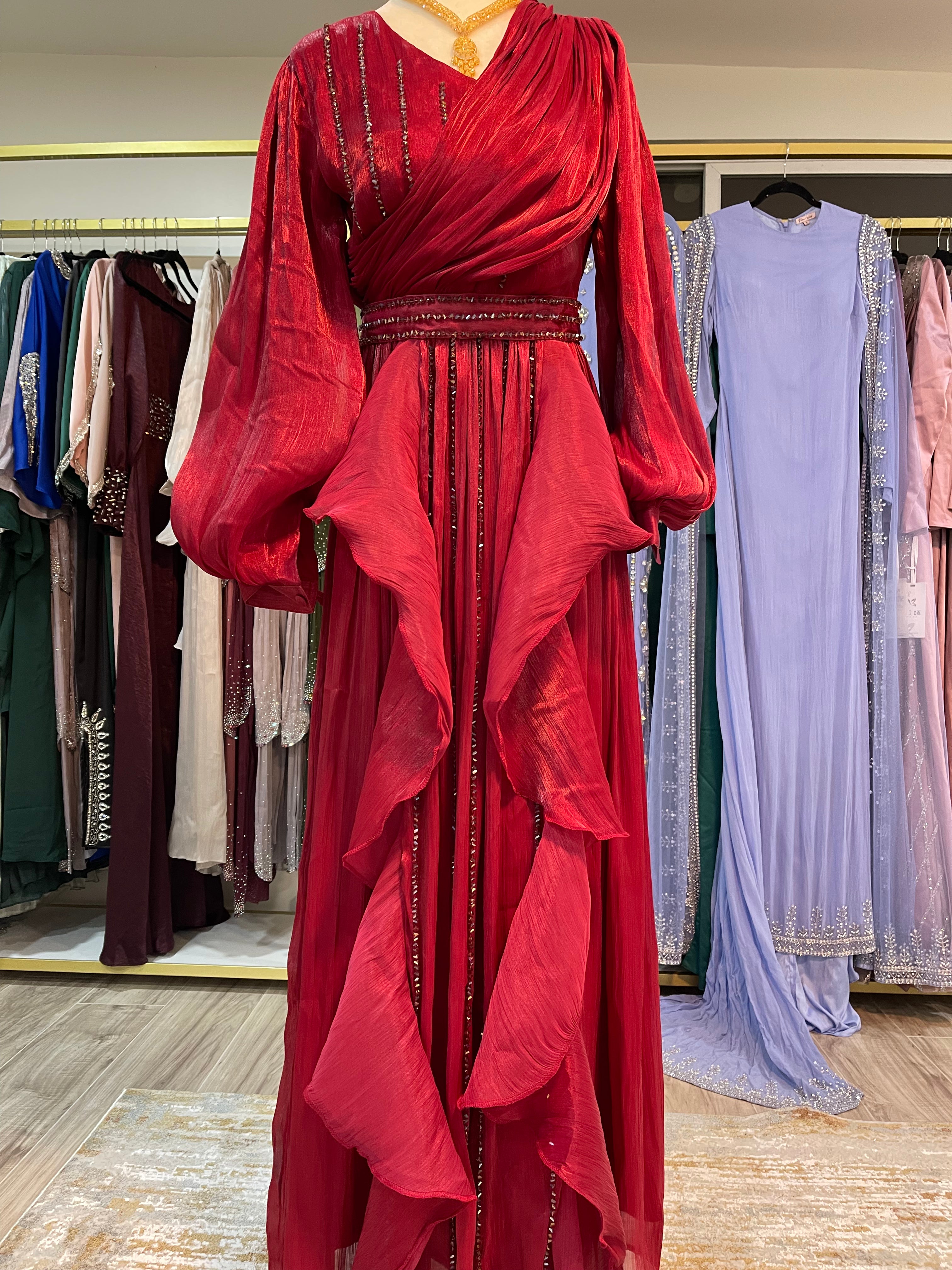 Asiyah's Collection - Burgundy Bishop Sleeve Maxi Dress - Dress