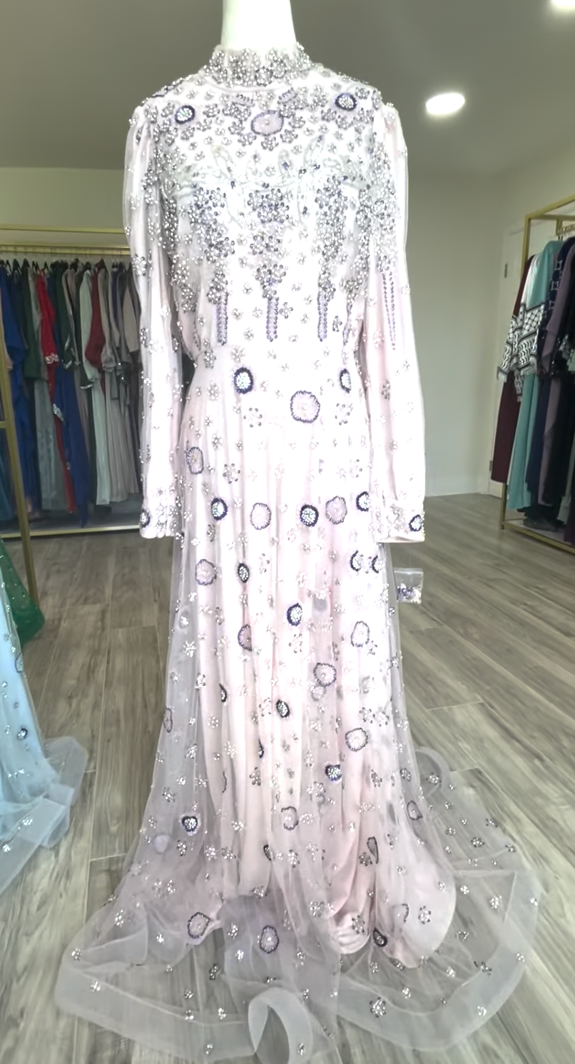 Asiyah's Collection - Pink Handmade Rhinestone & Beaded Evening Dress - Dress