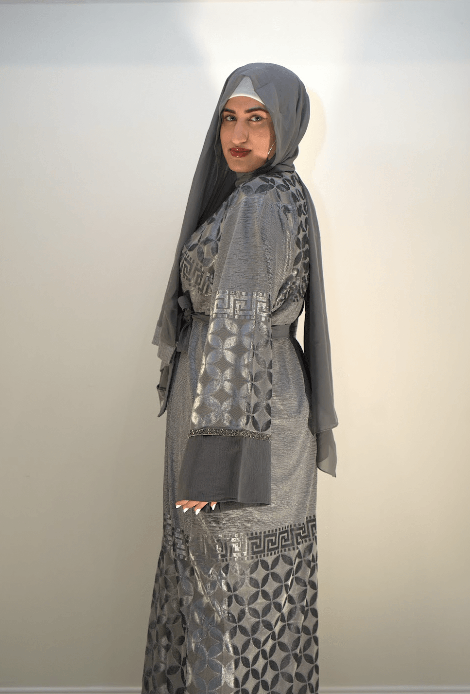 Eid Collection Gray 4-Piece Abaya | Elegant & Modest Celebration Wear