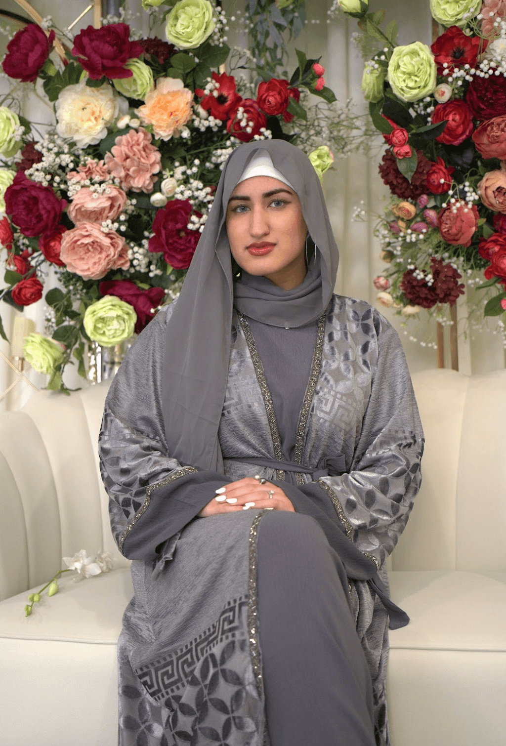 Eid Collection Gray 4-Piece Abaya | Elegant & Modest Celebration Wear