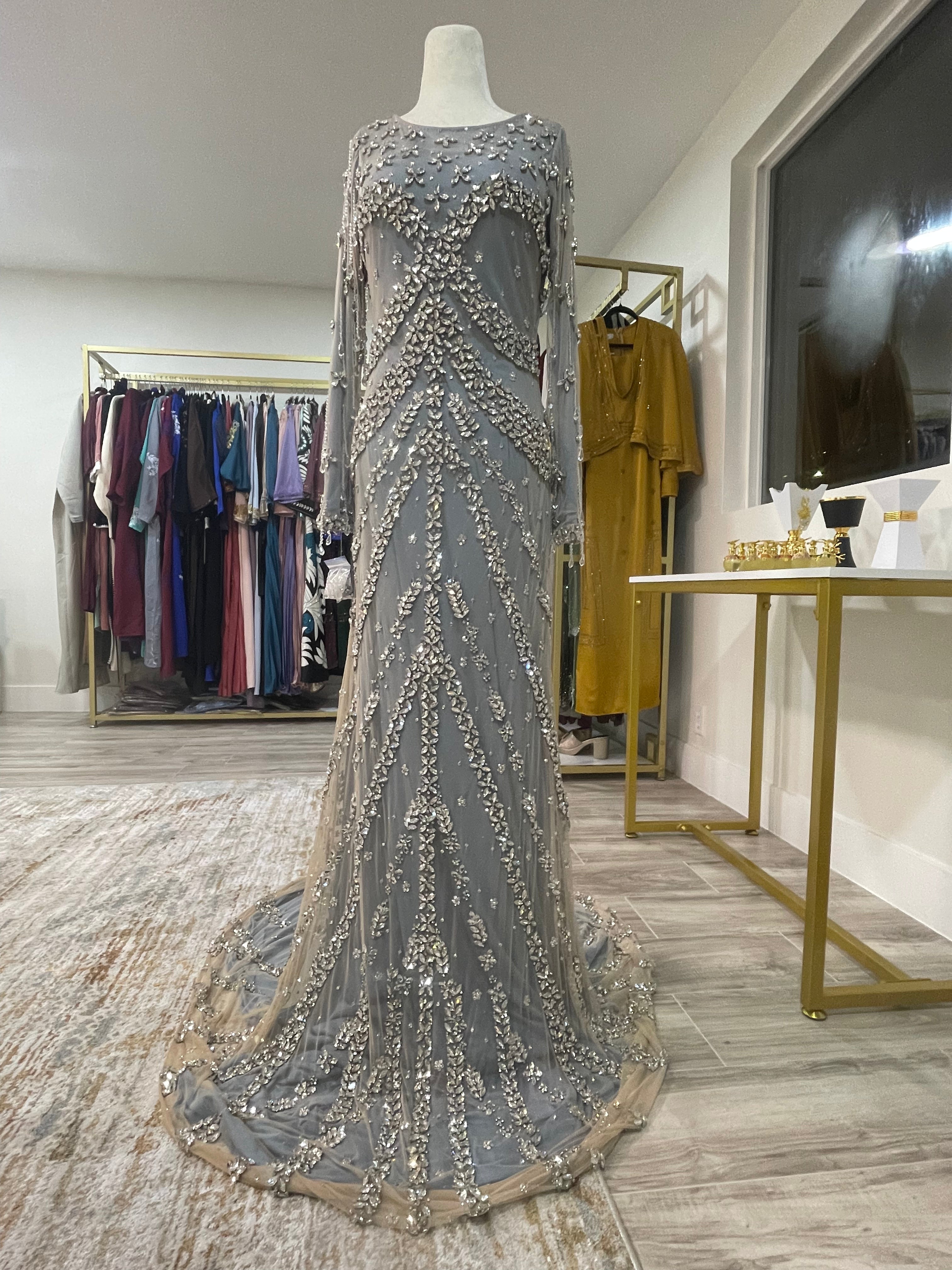 Asiyah's Collection - Glass Crystal Maxi Gown with Train - Dress