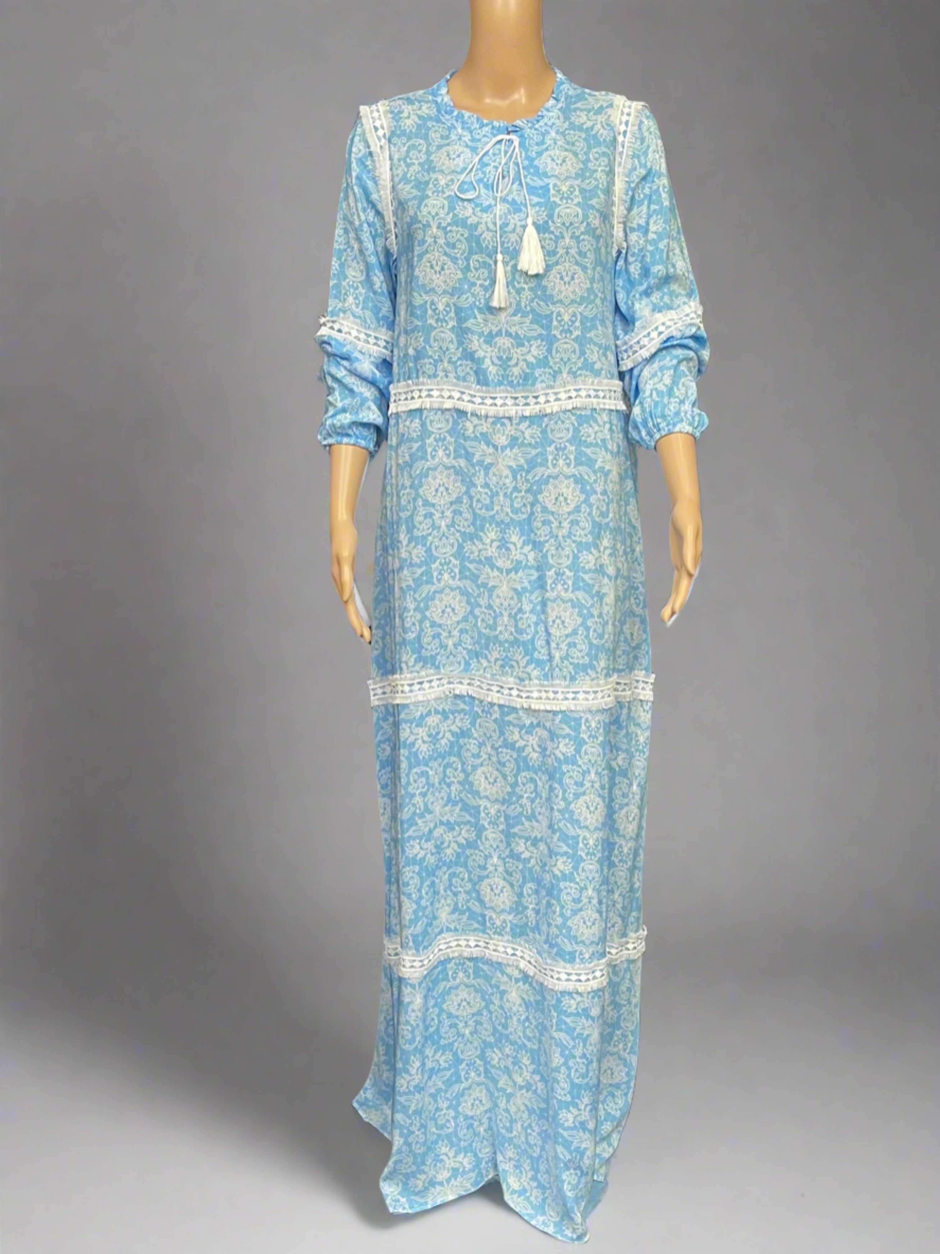 Asiyah's Collection - Plus Size Bohemian Style Baby Blue Dress - Dress
