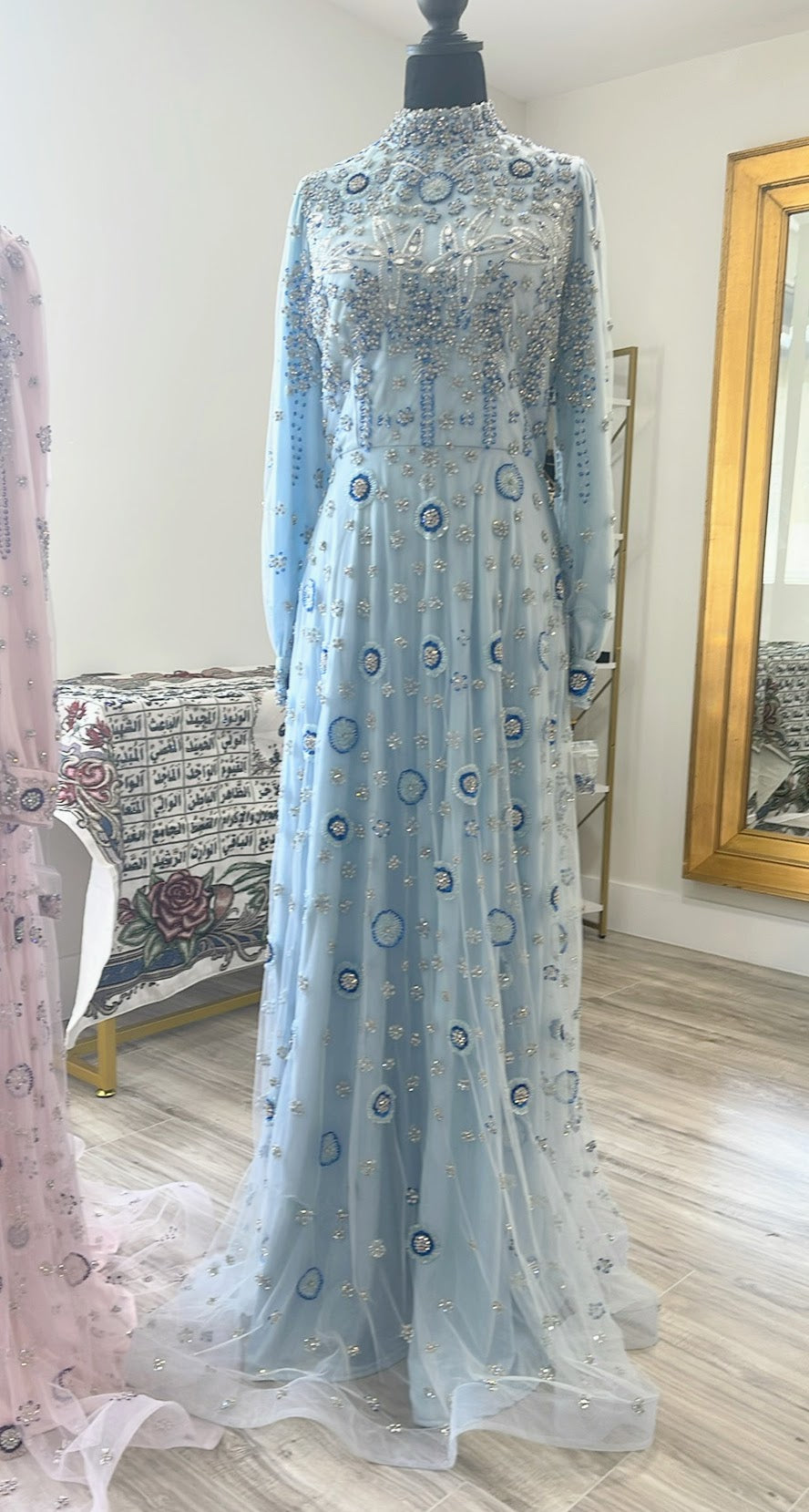 Asiyah's Collection - Blue Handmade Rhinestone & Beaded Evening Dress - Dress