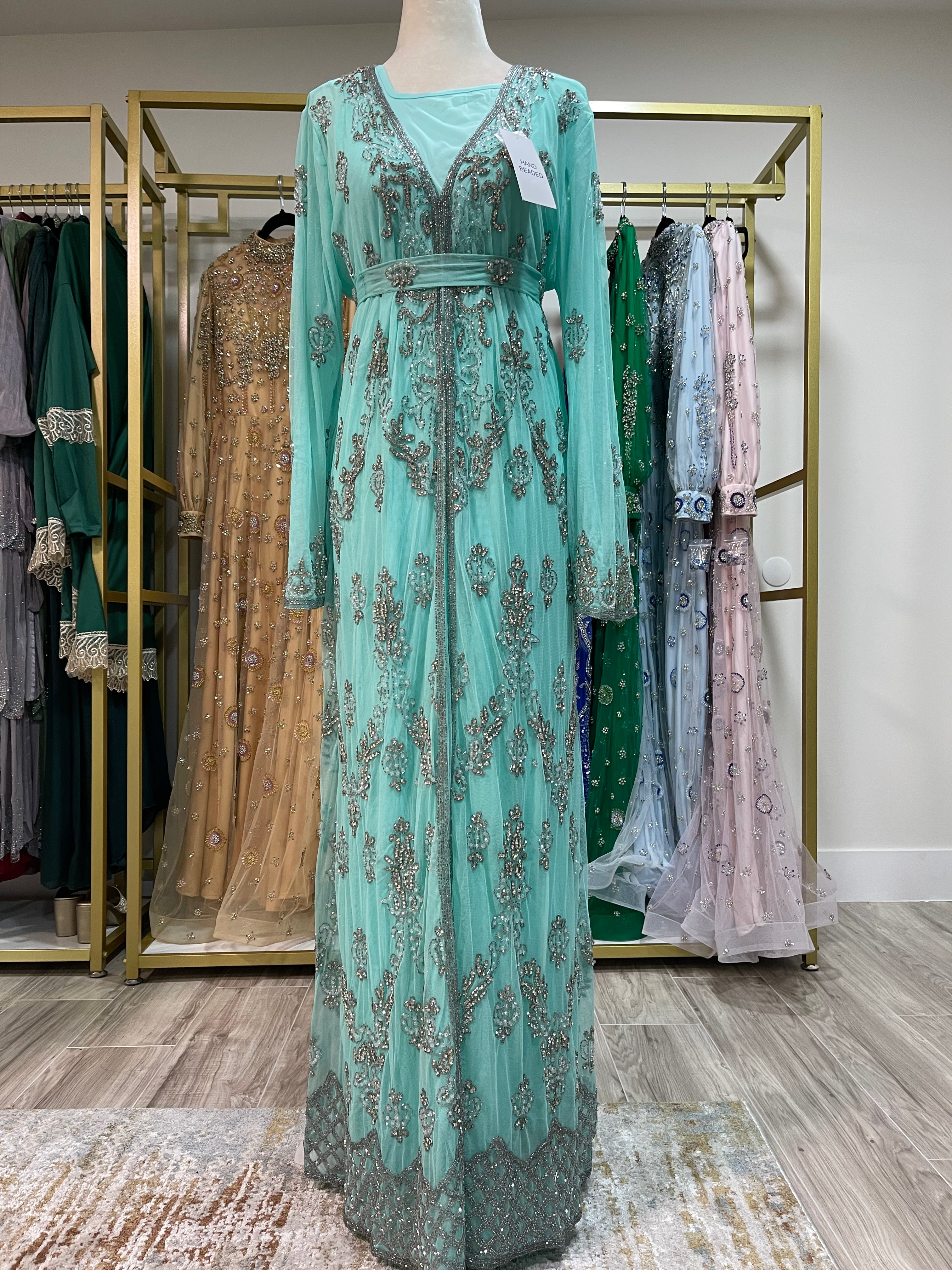 Asiyah's Collection - Light Blue Handmade Evening Gown with Sparkling Embellishments - Dress