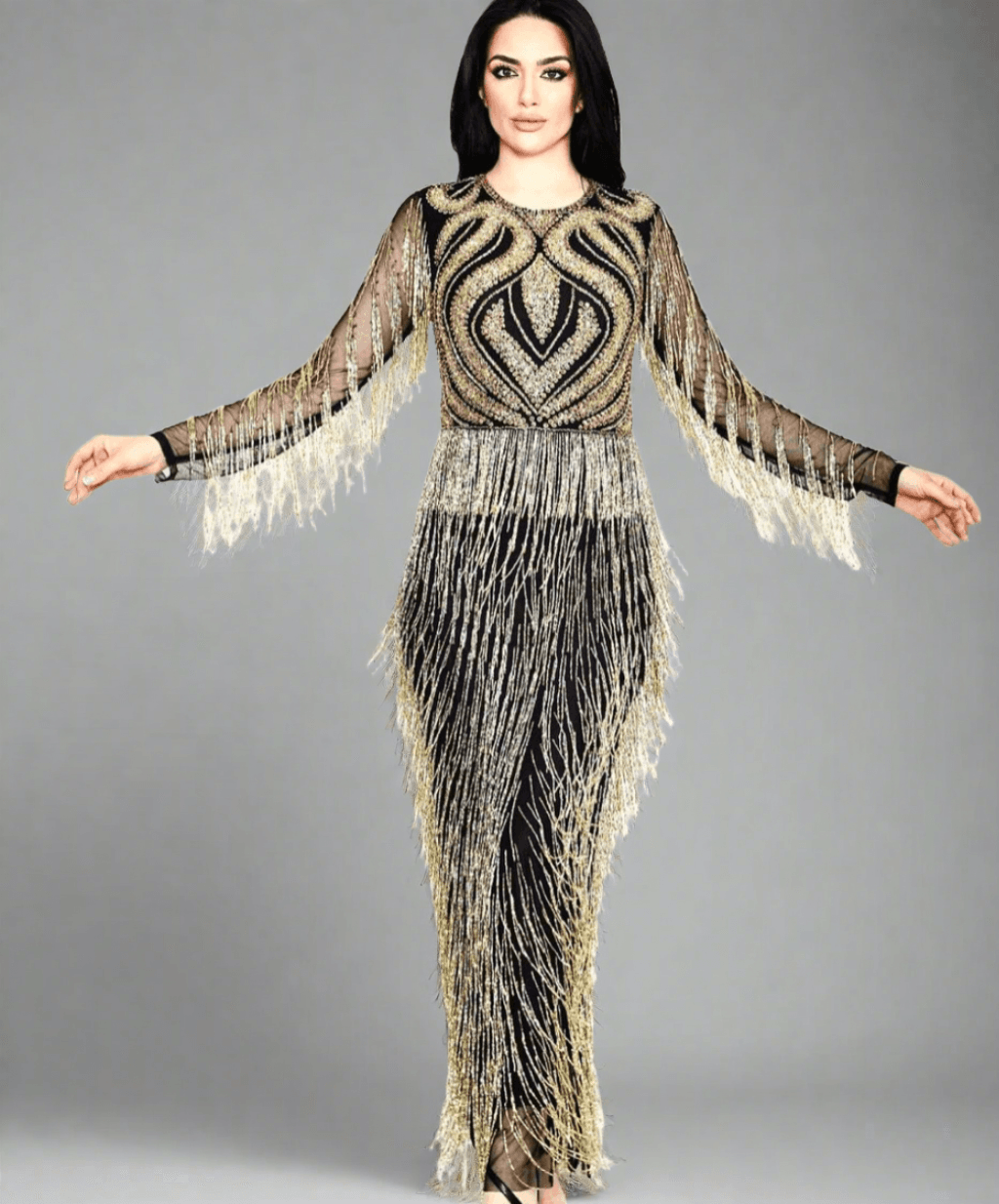Hand beaded Gold Shimmering Formal Wear - Asiyah's Collection
