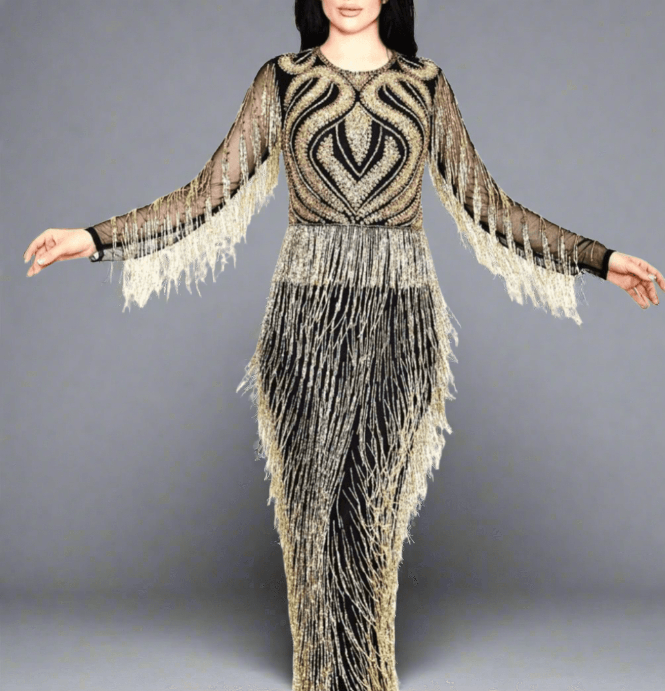 Hand beaded Gold Shimmering Formal Wear - Asiyah's Collection
