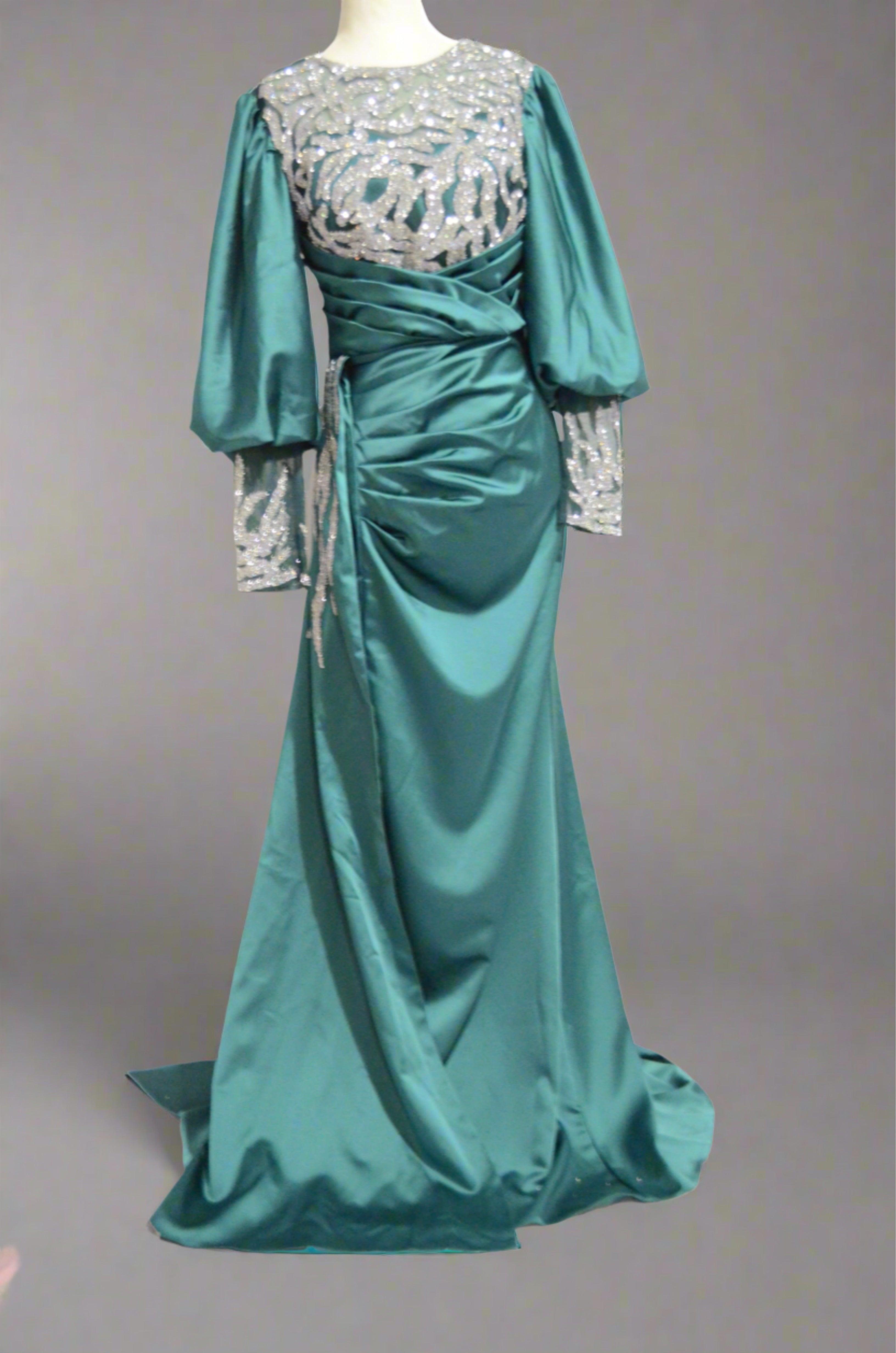 Asiyah's Collection - Elegant Teal Full length Formal Wear - Dress
