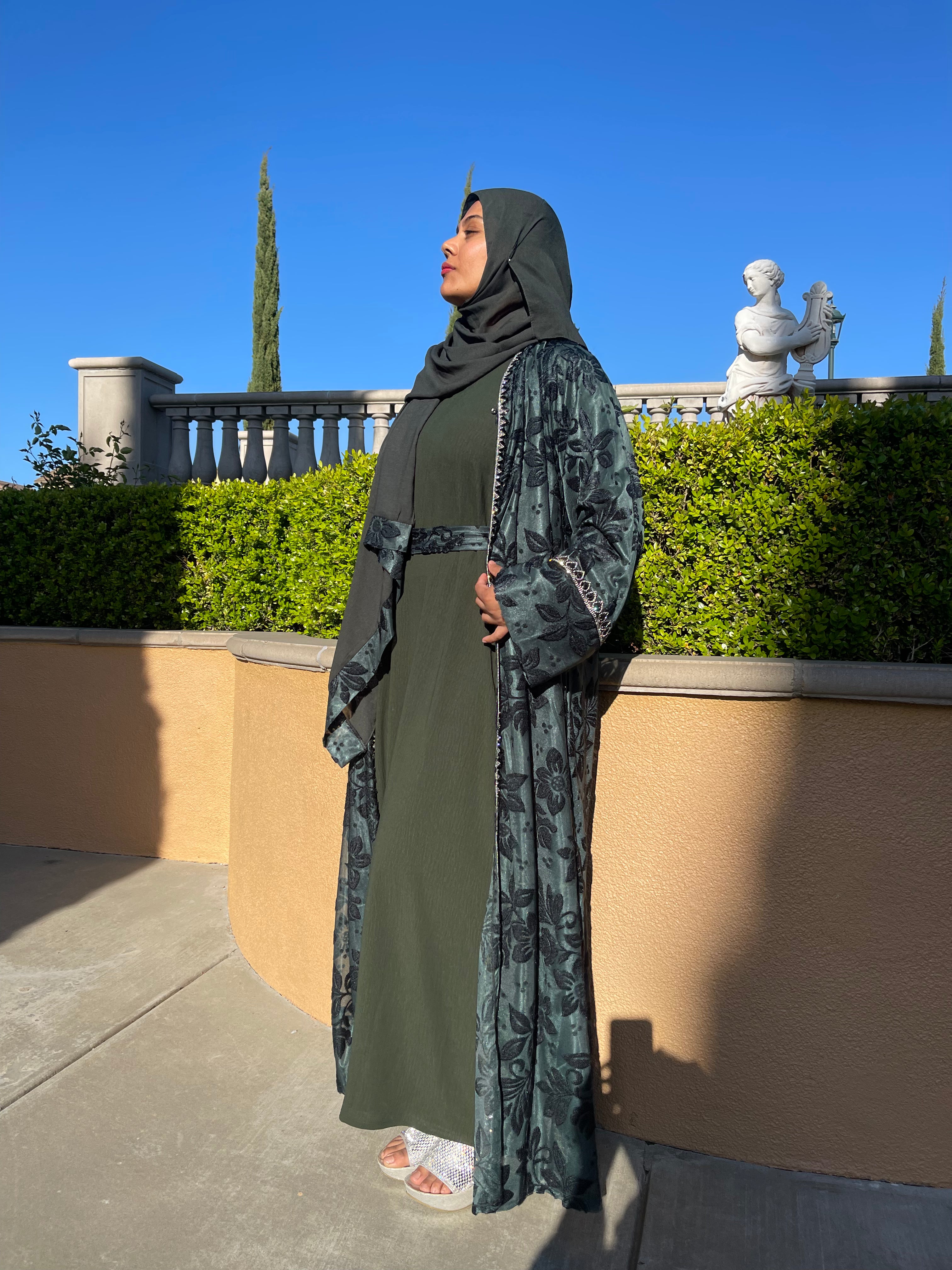 Dark Green Velvet Abaya