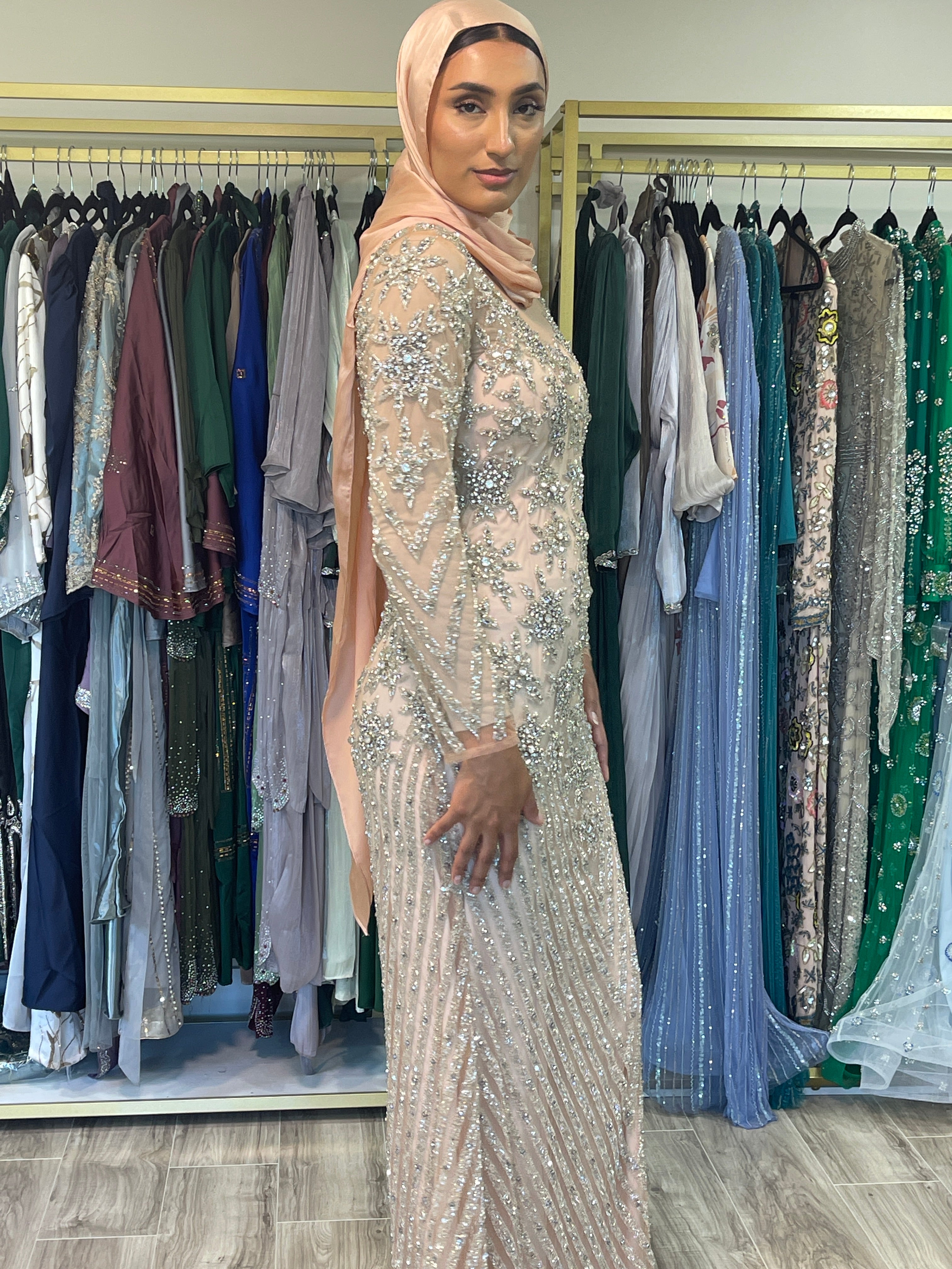 Mariam-Modest Hand-Beaded Evening Gown