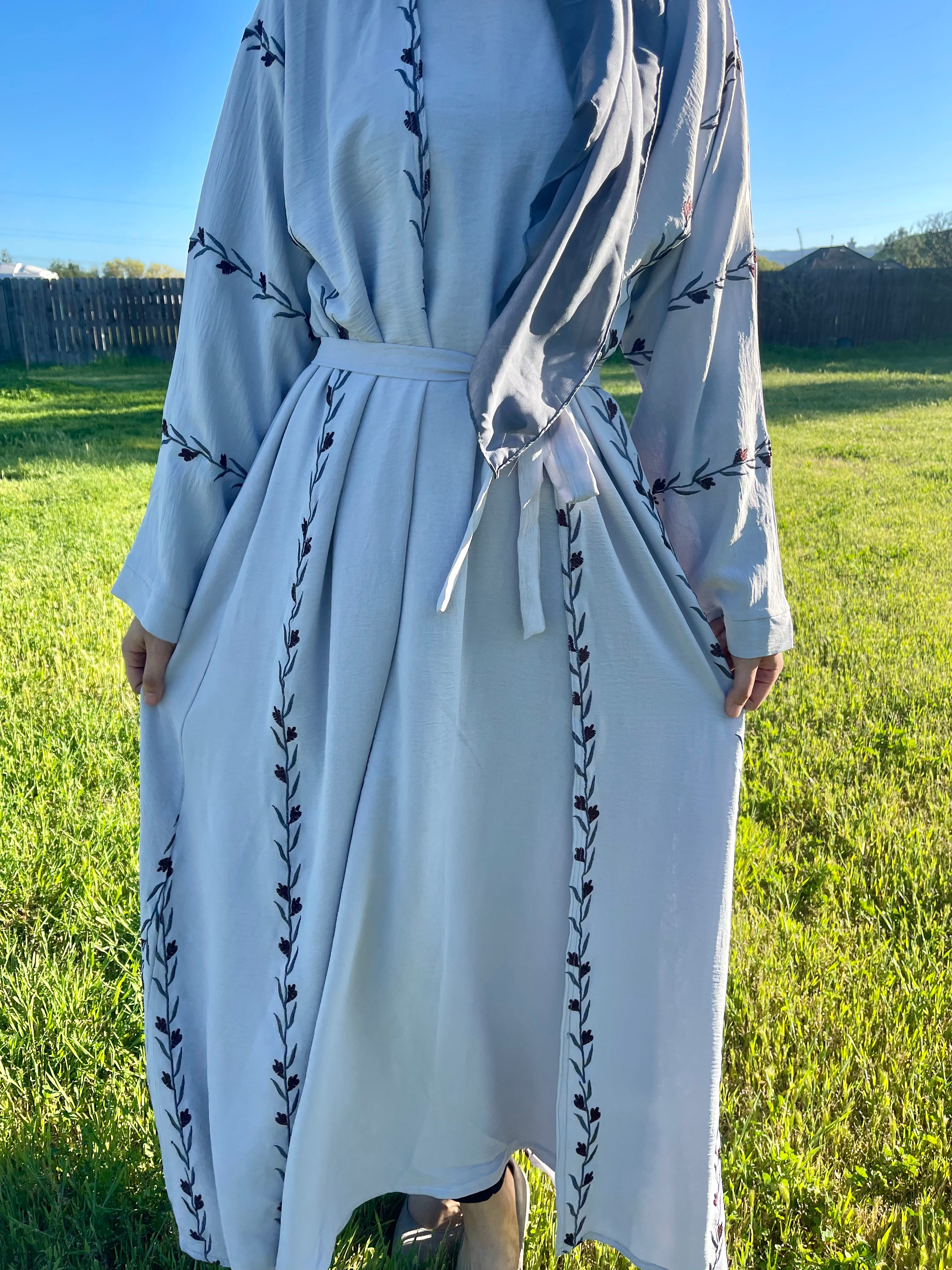 Modest 4 Piece Gray Cotton Abaya