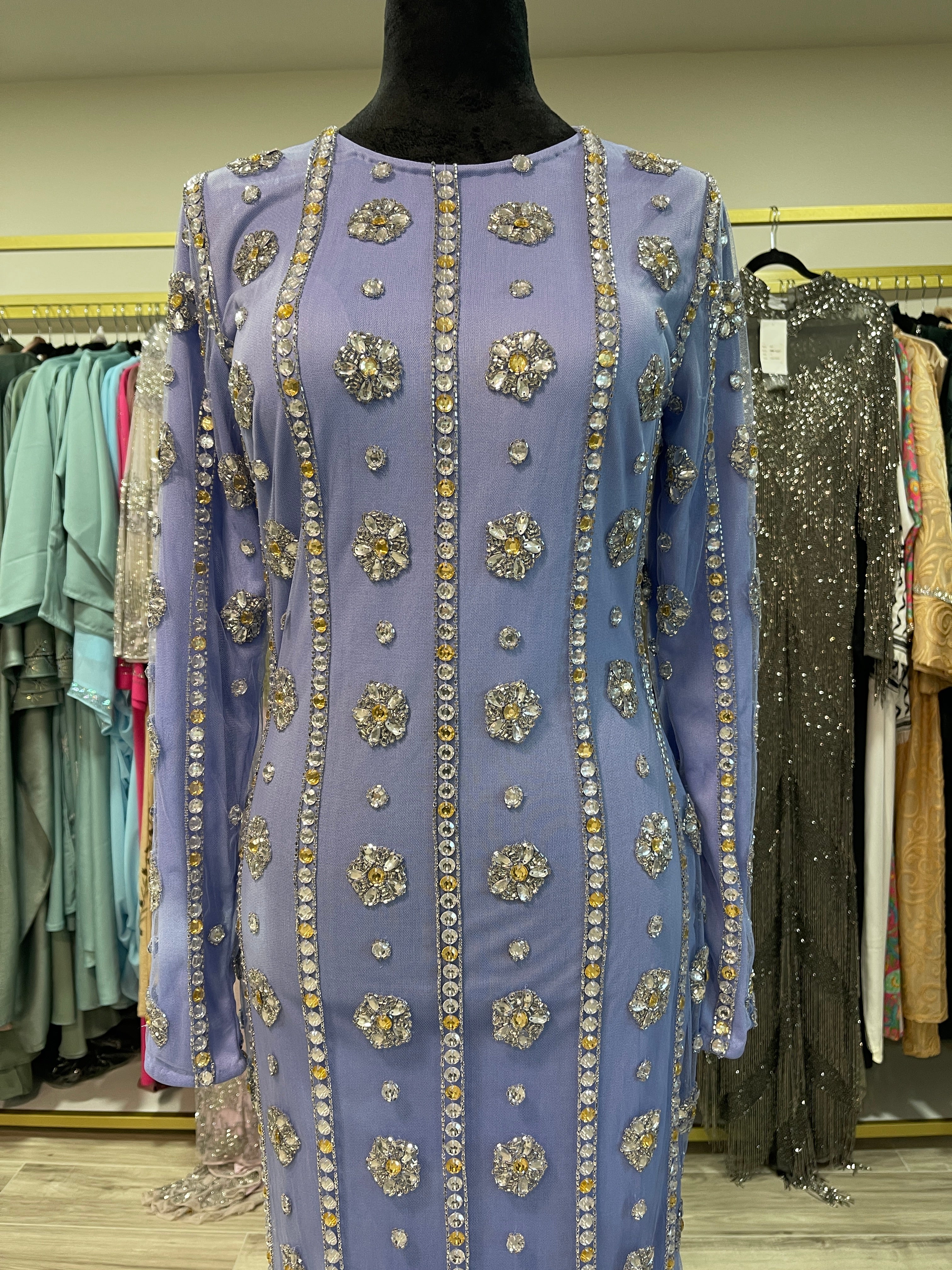 Royal Blue Hand-Beaded Maxi Dress