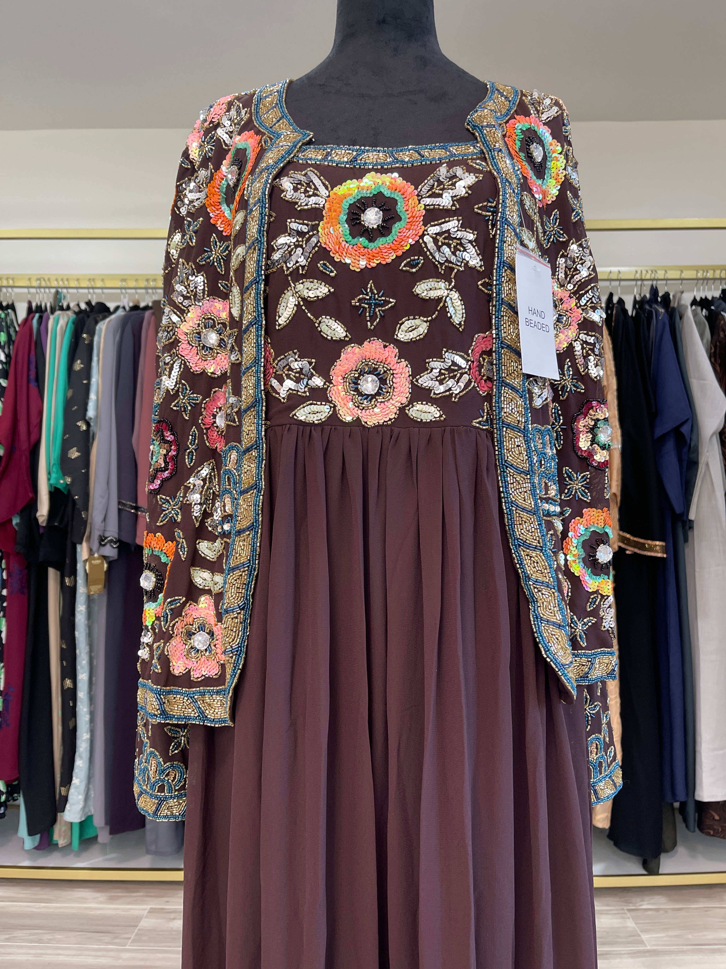 Rich Chocolate Brown Hand-Beaded Ensemble