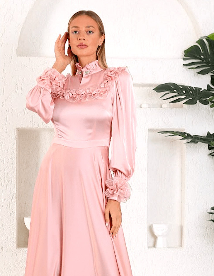 Modest Light Pink Ruffled Maxi Dress - Asiyah's Collection